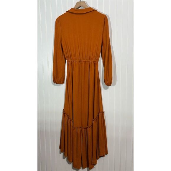 Free People FP Beach Rust Orange Waffle Knit Maxi Dress XS Collared Boho Fall - Picture 2 of 8